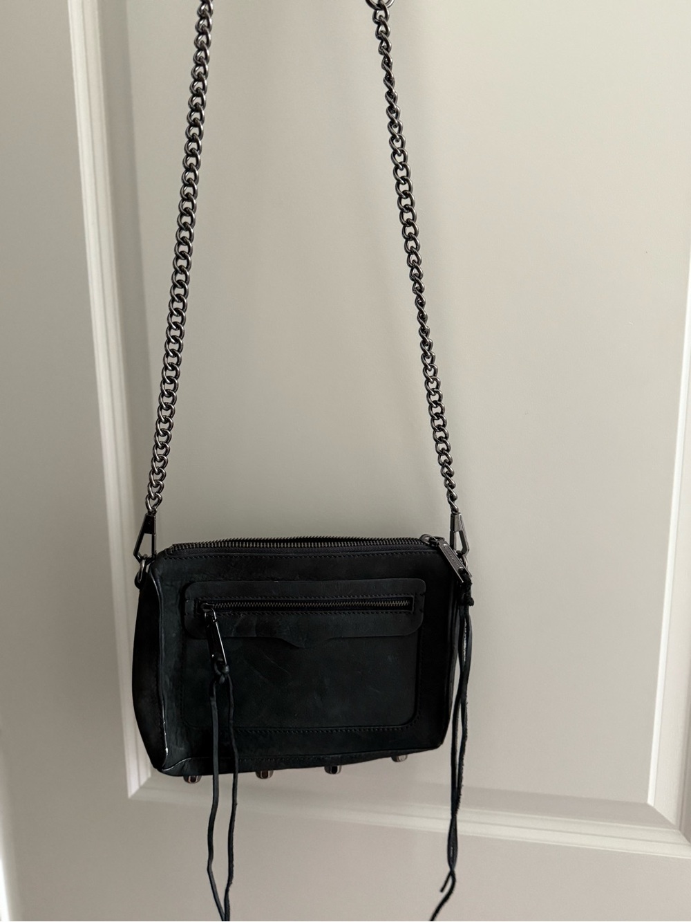 Rebecca Minkoff Black Leather Crossbody with Chain Strap